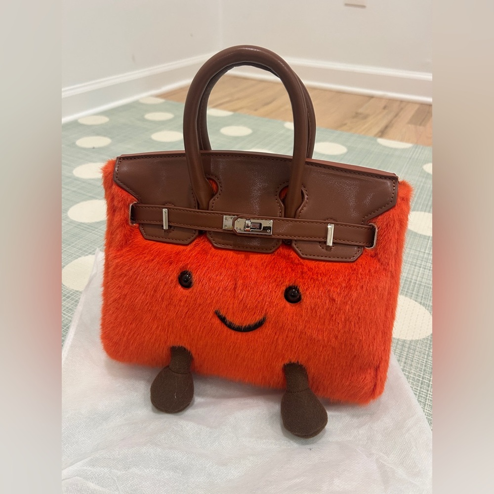 🌟 New Jellykin Luxury Plush Crossbody  Handbag Purse (Hermes Orange) TikTok❣️
